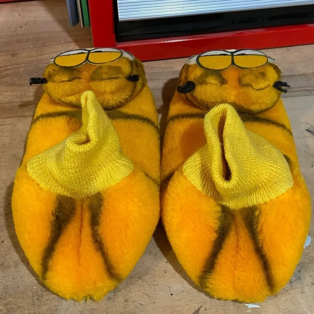 Vintage Garfield Plush House Shoes Slippers 1980s Youth Size 2-3 Cartoon Cat